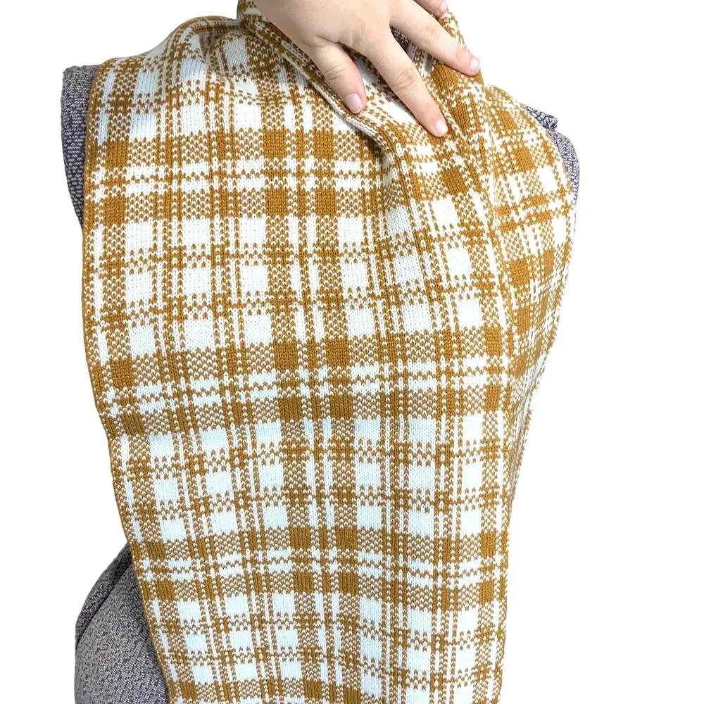 Timberland FabFitFun Buffalo Plaid Ribbed Scarf NWT OS Brown Orange Acrylic